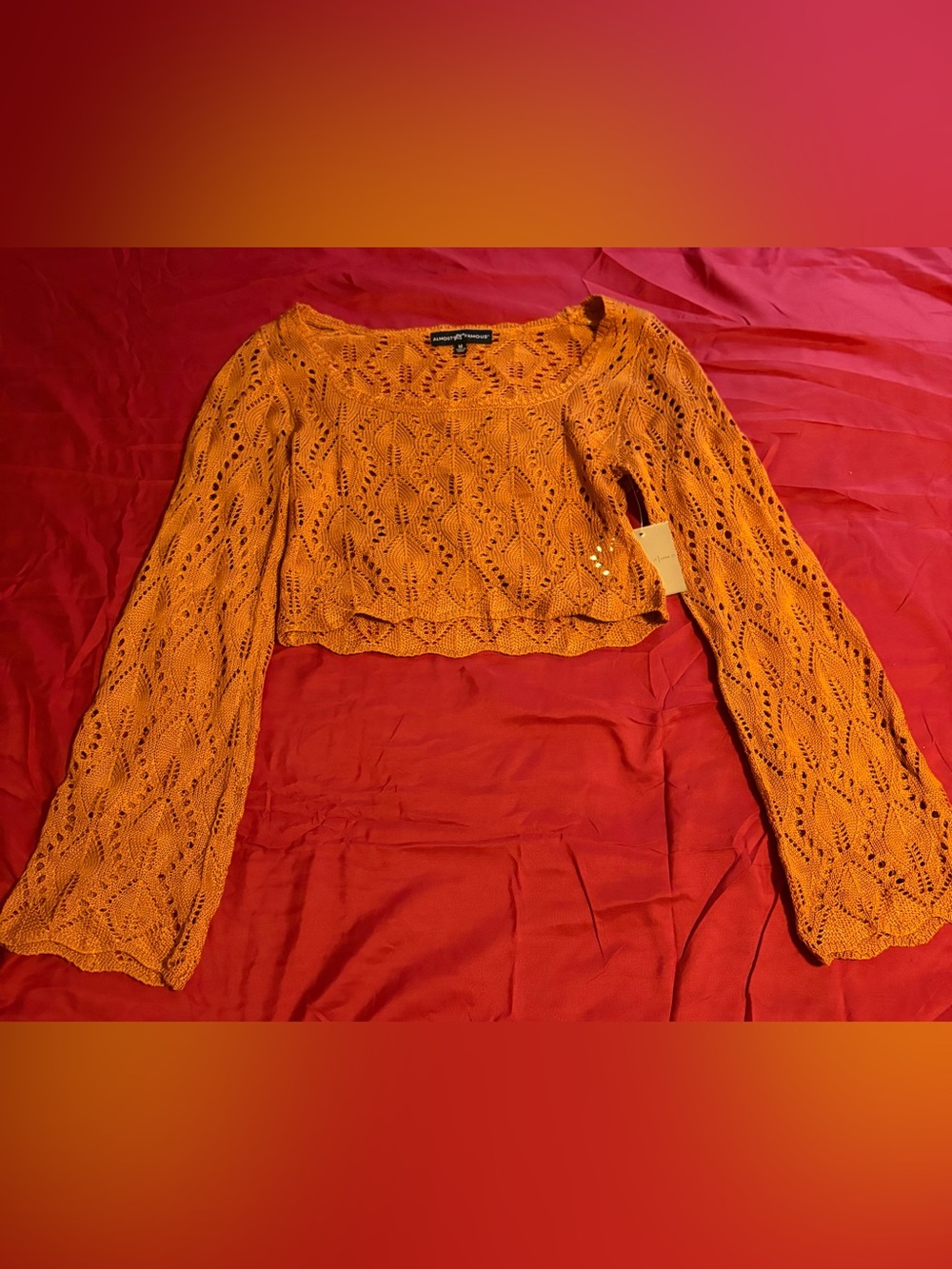 Almost Famous Women’s size Medium Orange Crochet Knit Crop Top